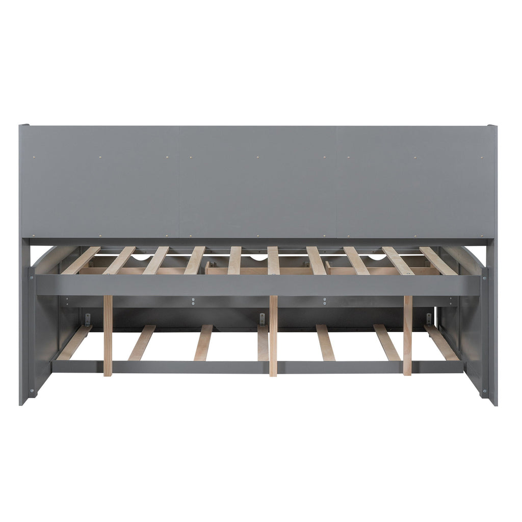 Captain Bed With Built In Bookshelves, 3 Storage Drawers, And Trundle