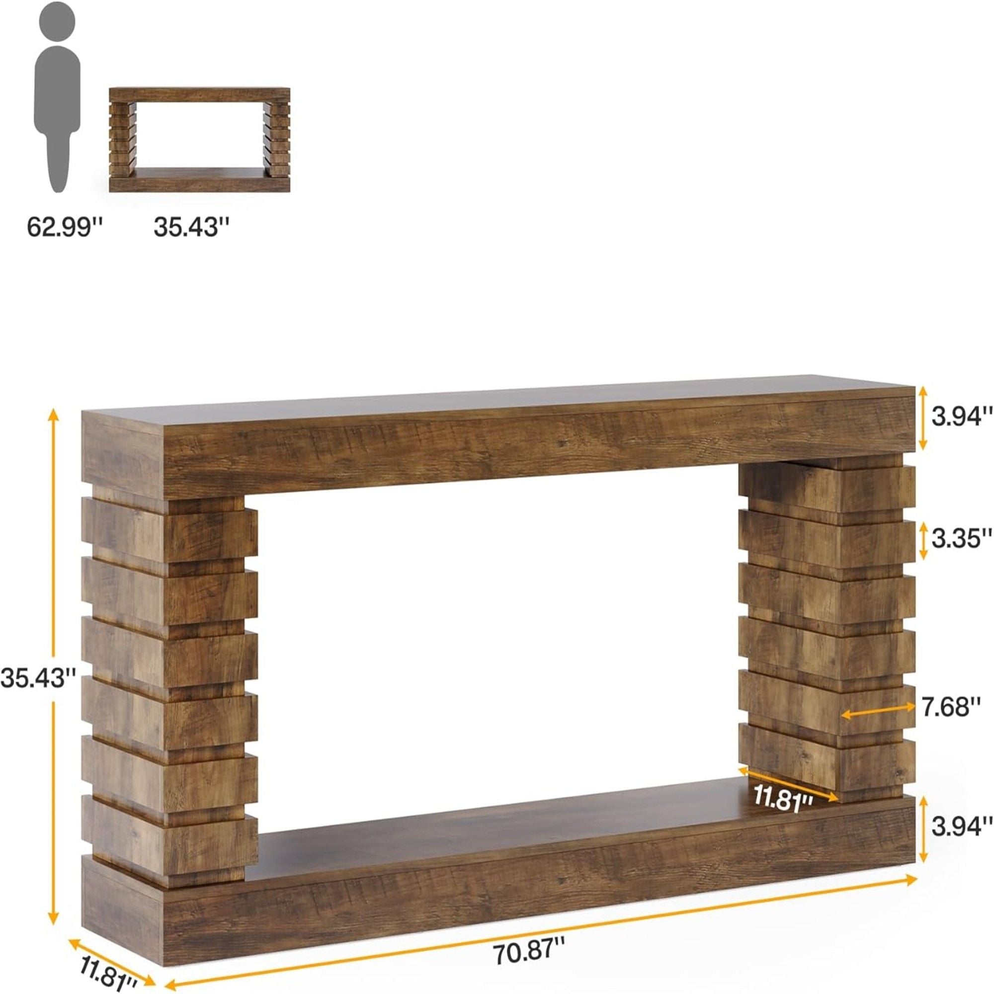Narrow Console Table With Storage For Entryway - Brown
