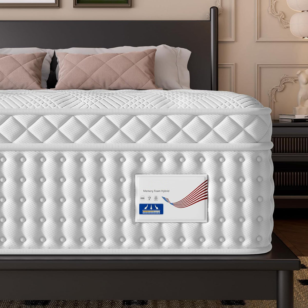 12" Hybrid Mattress, Memory Foam & Pocket Spring Bed, Medium Firm Comfort, Spine Support, Quiet & Breathable - White - King