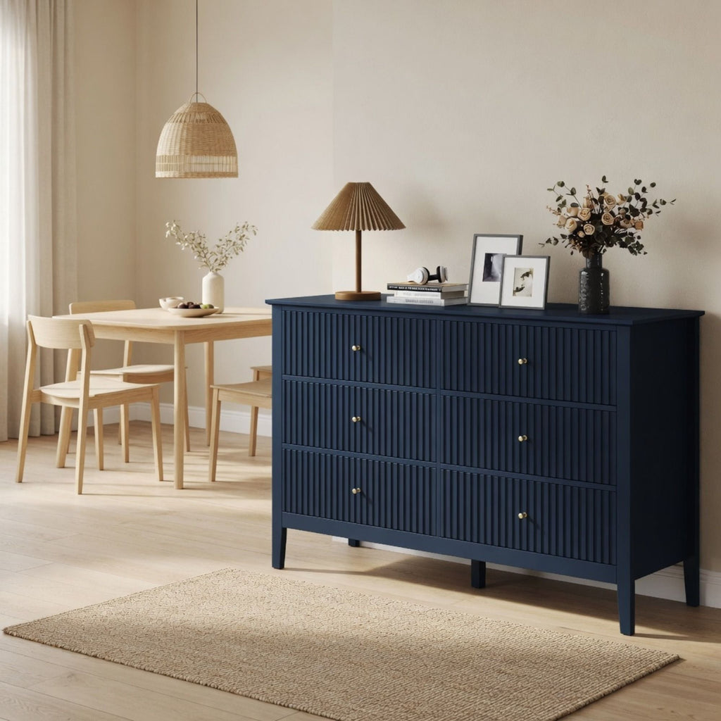 Modern 6 Drawer Fluted Dresser