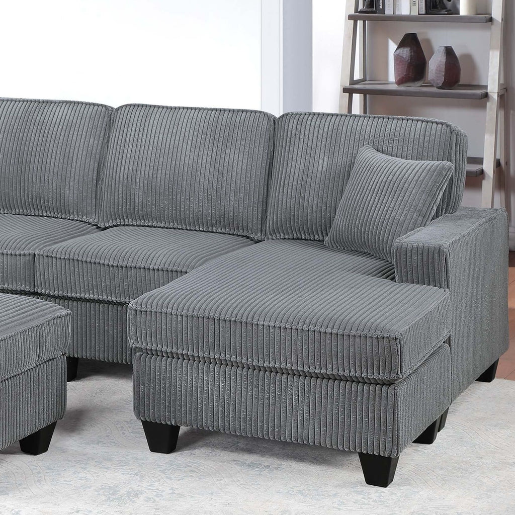 Left Arm Facing Loveseat With USB Port And Storage Sectional Set With Corner Wedge Armless Chair And Cocktail Ottoman - Fog