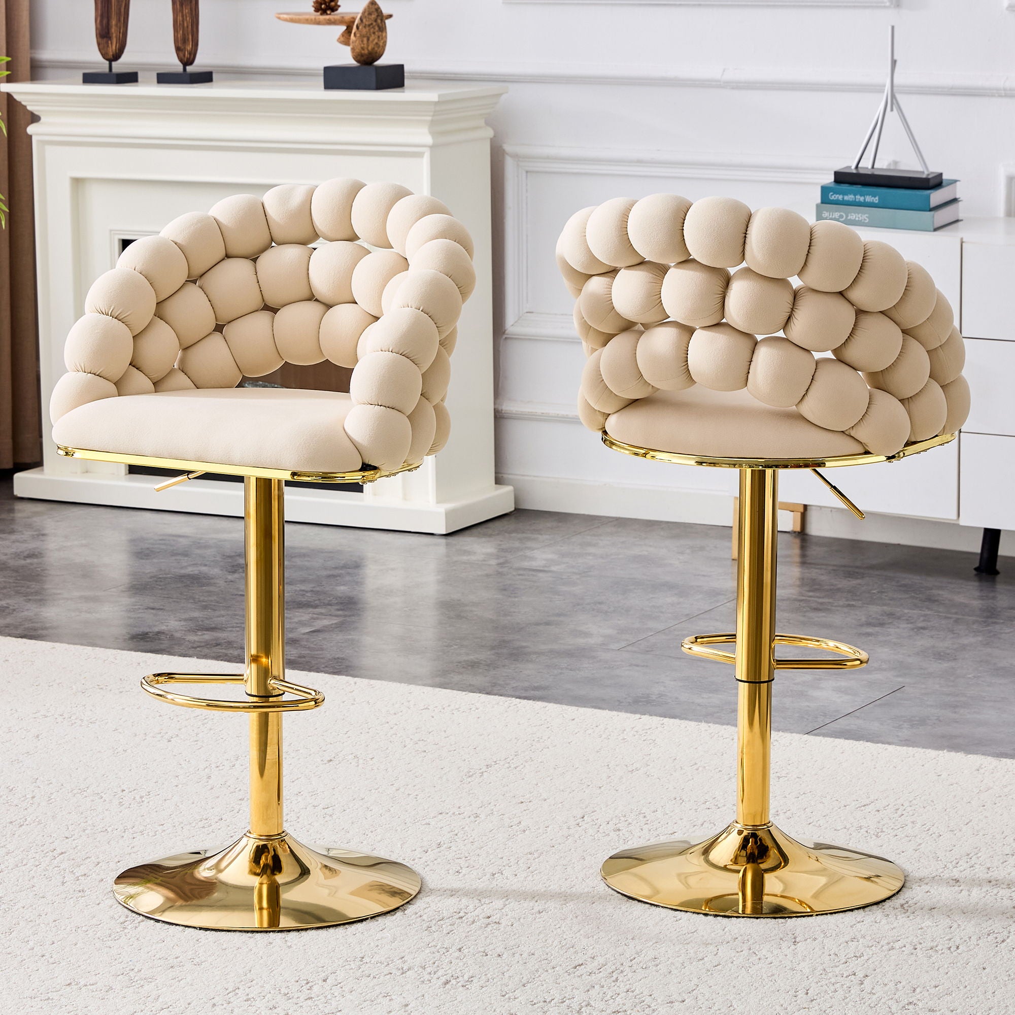 Puffy Bubble Chair, Ball Chain (Set of 2) - Beige / Gold