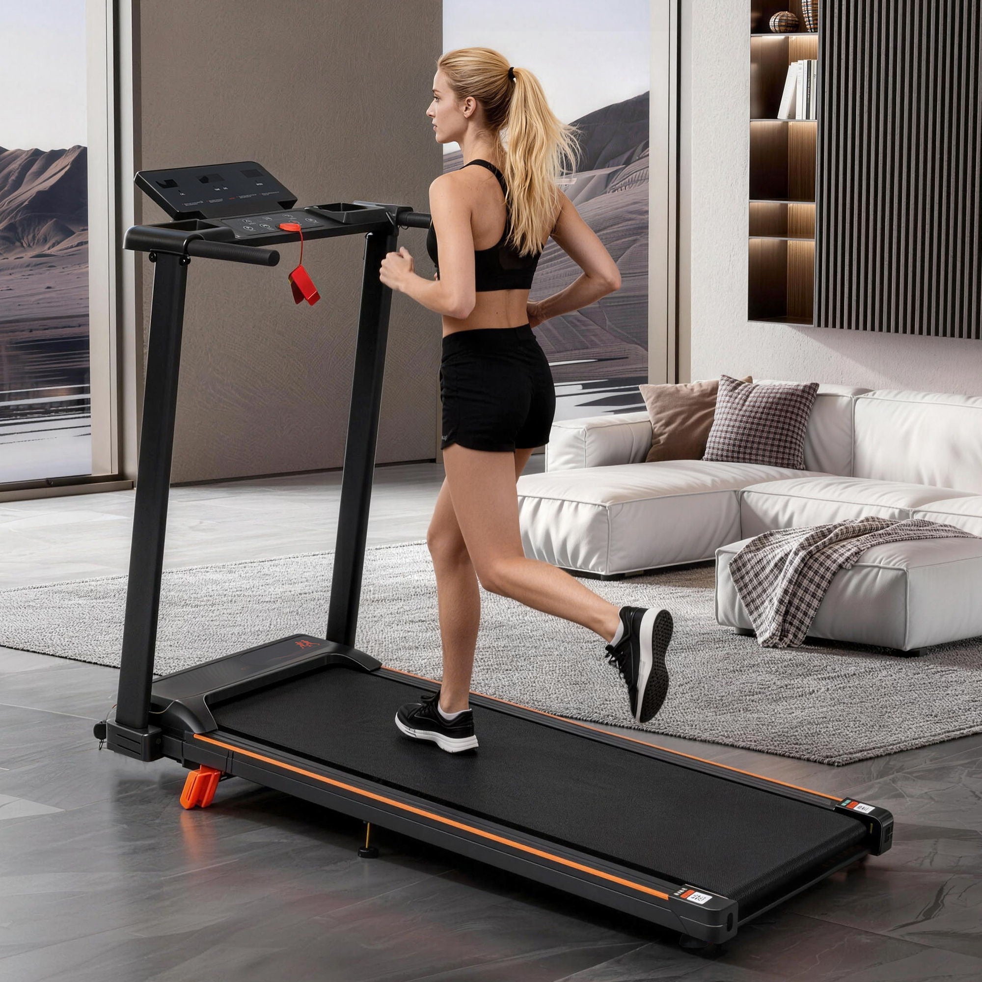 Treadmill With 8% Incline, Portable Treadmills For Home - Black