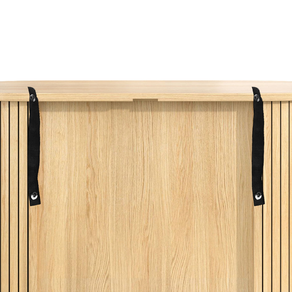 Fluted Wine Bar Cabinet With 8 Grid Wine Rack, 5 Level Adjustable Shelves, 2 Glass Holders