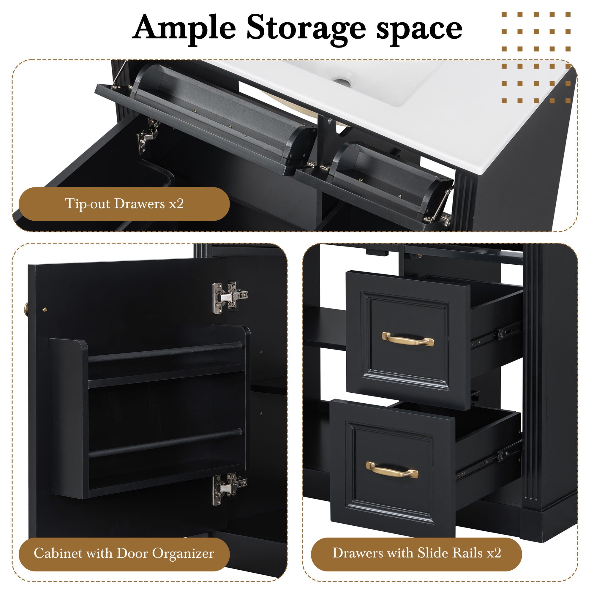Modern Bathroom Vanity With Sink, 4 Drawers, Soft-Close Door, Adjustable Shelf