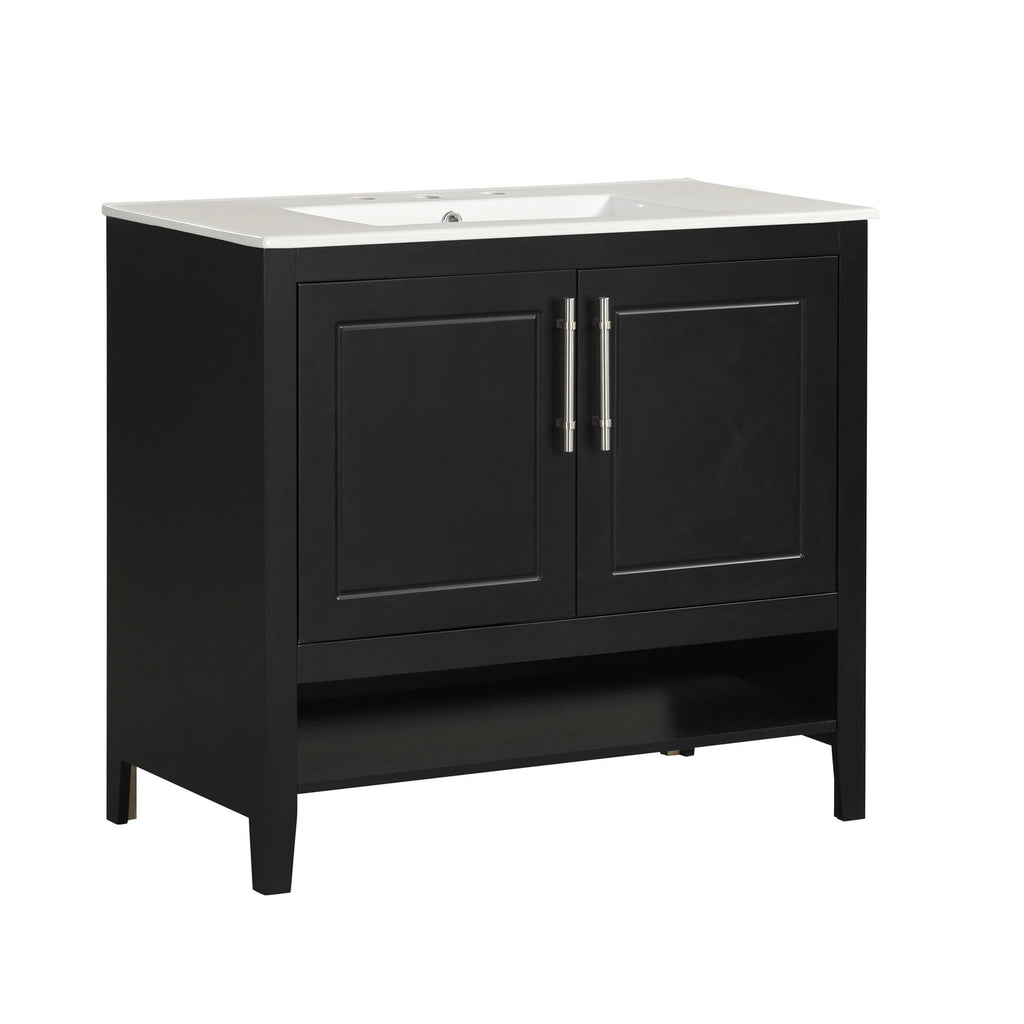 36" Bathroom Vanity With Sink, Frame Cabinet With Doors And Drawers - Black