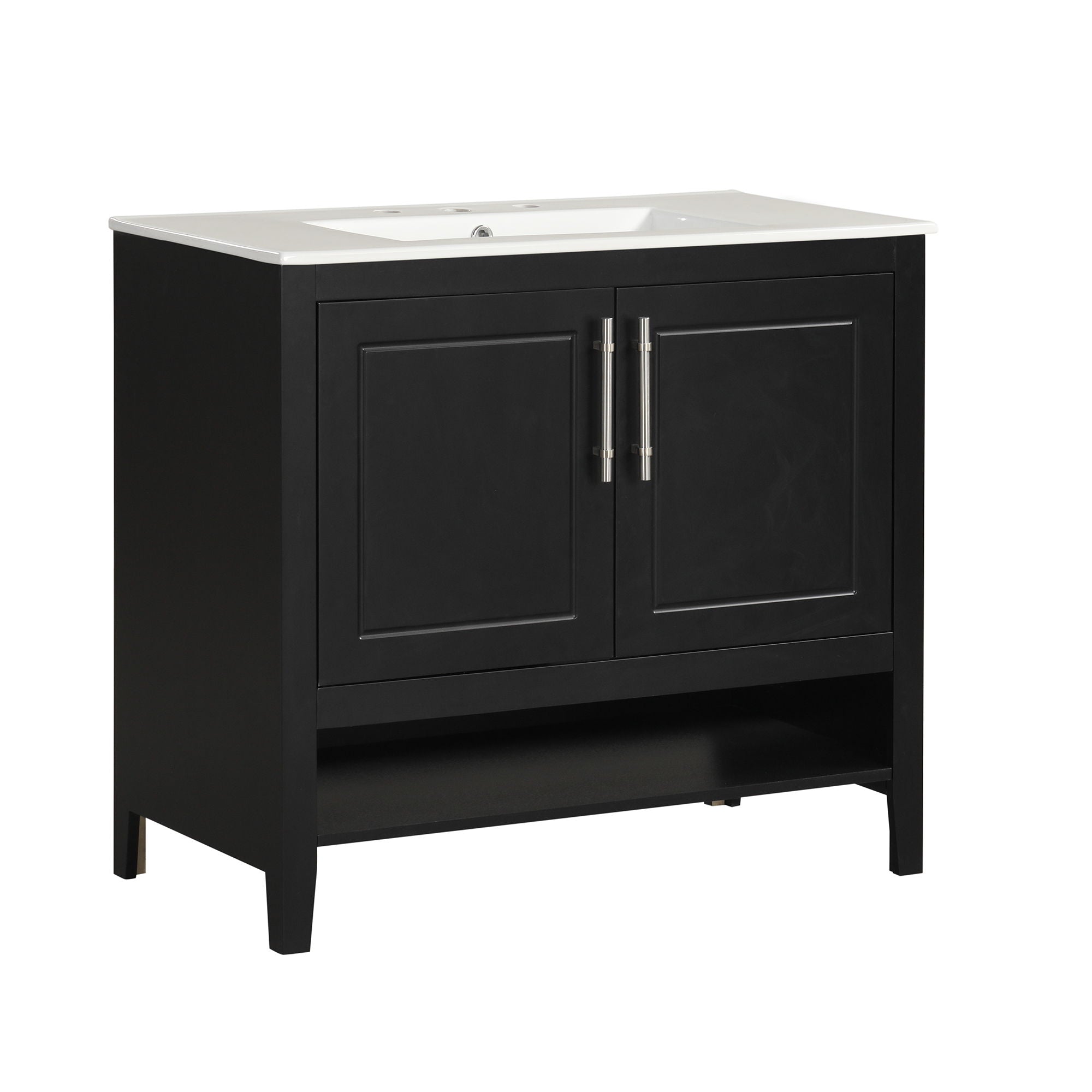 36" Bathroom Vanity With Sink, Frame Cabinet With Doors And Drawers - Black
