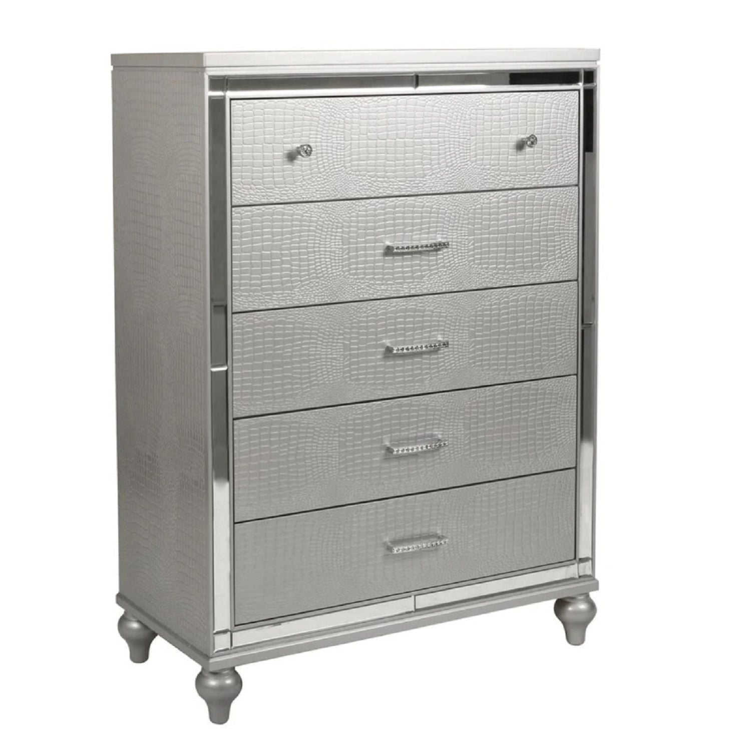 1 Piece Chest With 5 Drawers Snake Skin Bedroom Furniture - Silver