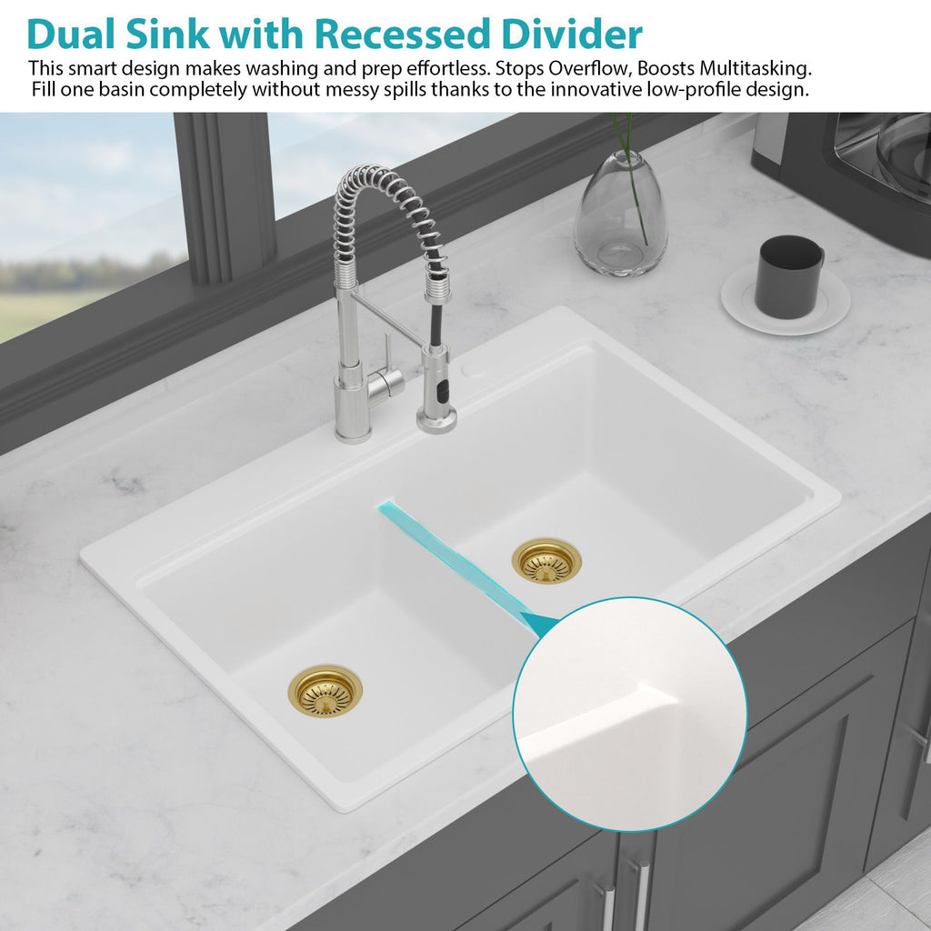 Quartz Kitchen Sink, Granite Composite Double Bowl, Undermount Workstation