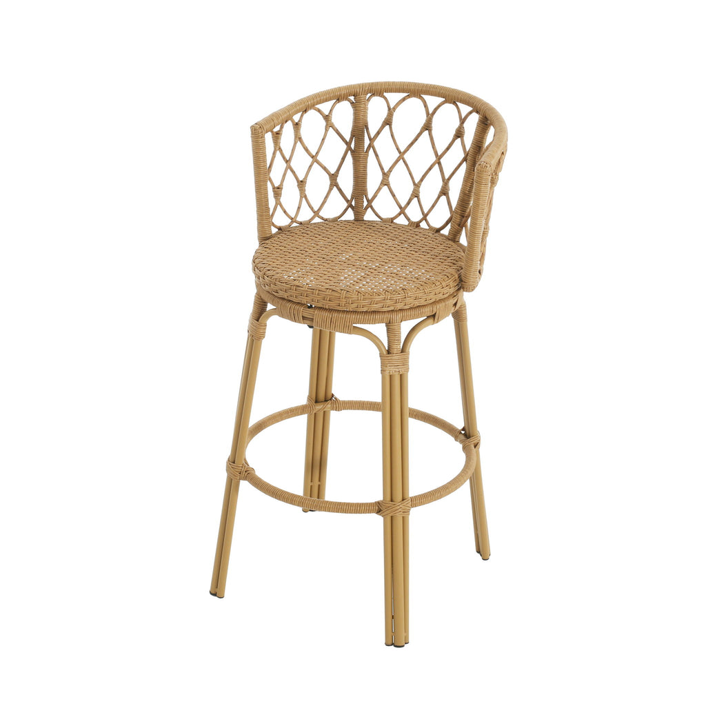 Bohemia - Outdoor Brown Wicker Bar Stool (Set of 2) With Metal Frame And Faux Rattan - Light Brown