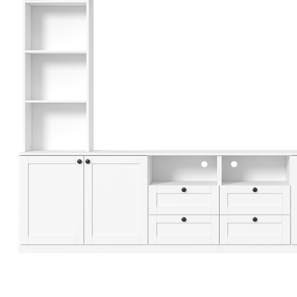Farmhouse Elegant Entertainment Center Wall Unit With 4 Drawers