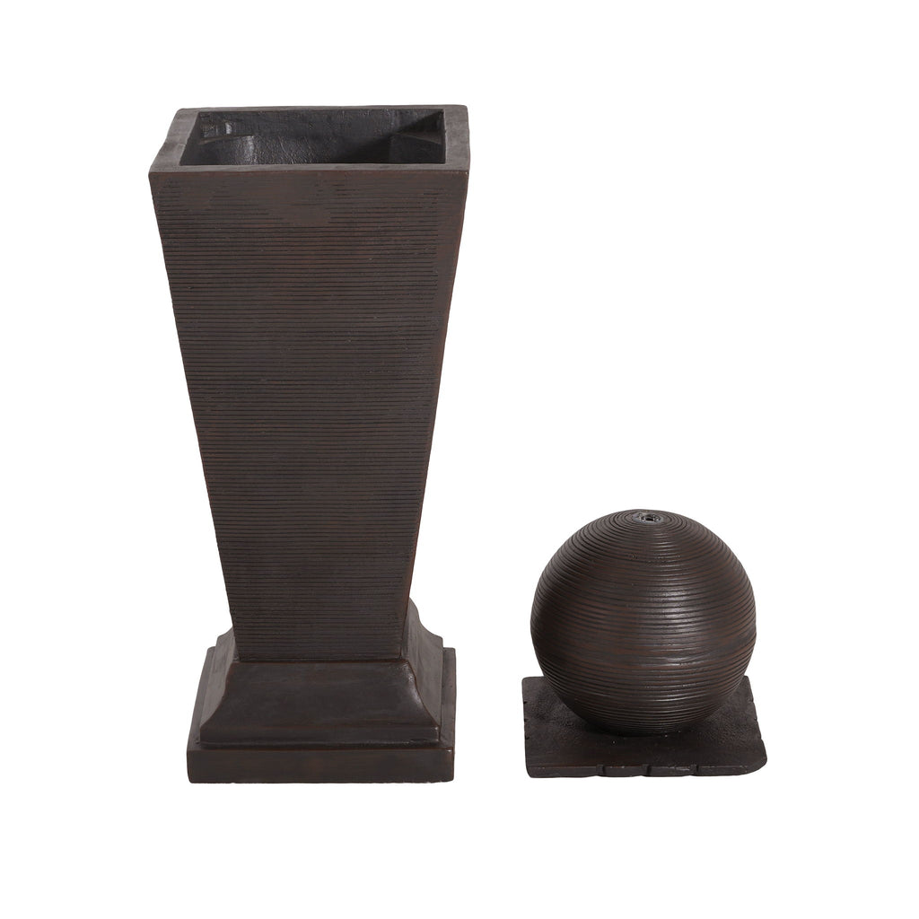 35.5" Tall Column Fountain With LED Lights, Retro Outdoor Decor, Weather Resistant Feature - Dark Brown