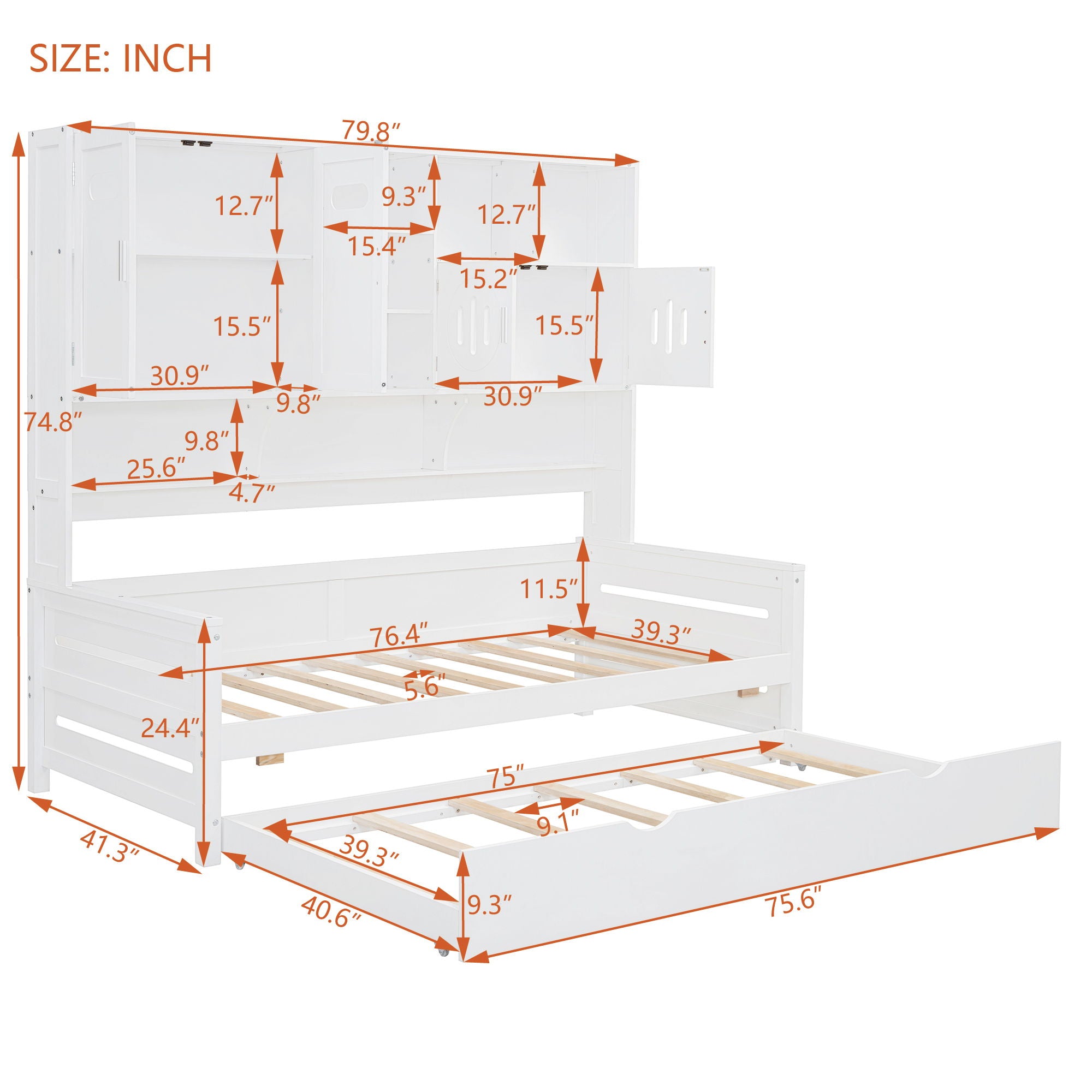 Daybed & All-In-One Cabinet And Shelf