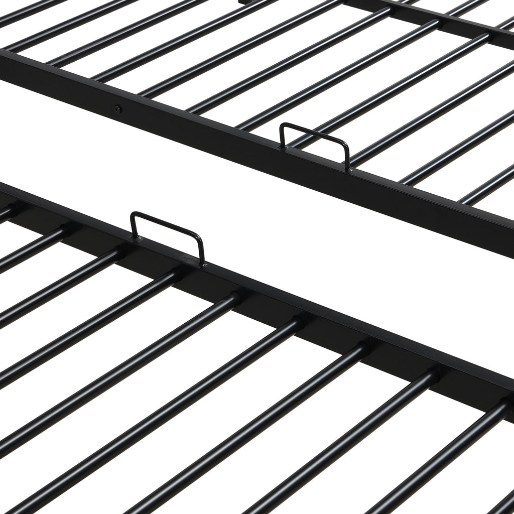 Modern Metal Triple Bunk Bed With Vertical Ladder, Safety Rail, And Storage Shelf - Black