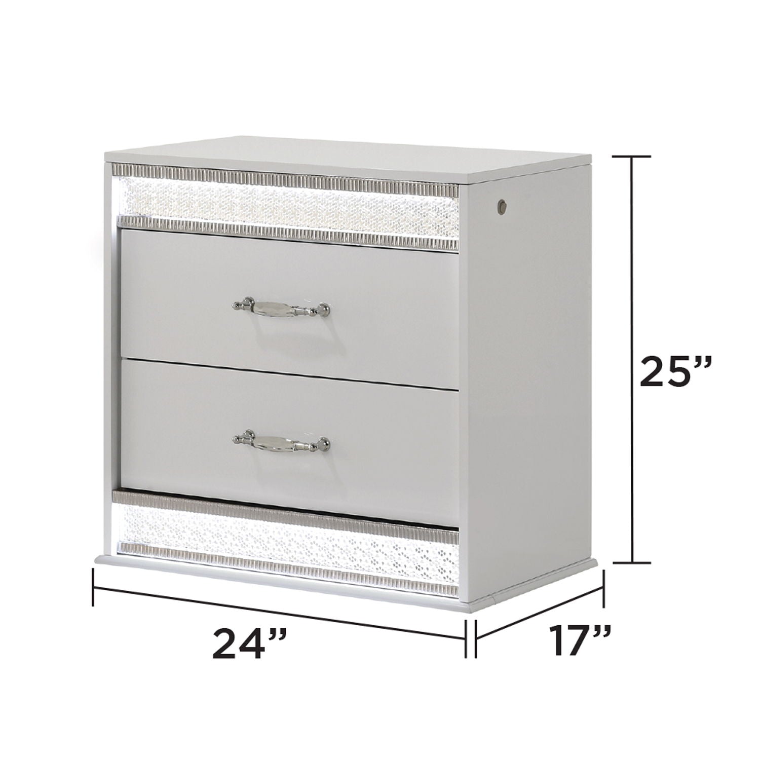 Glam - 2 Drawer Nightstand & LED Lighting - White