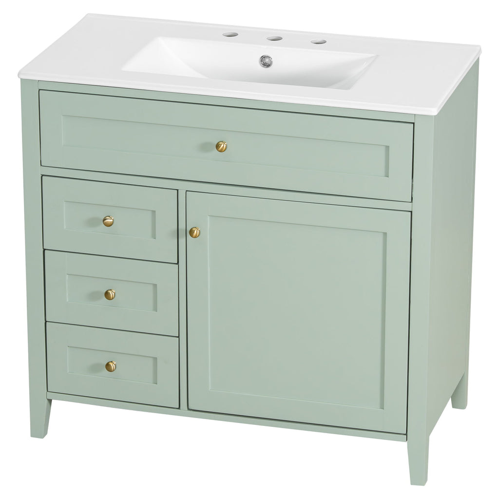Bathroom Vanity With Sink, 3 Drawers & Cabinet With Adjustable Shelves