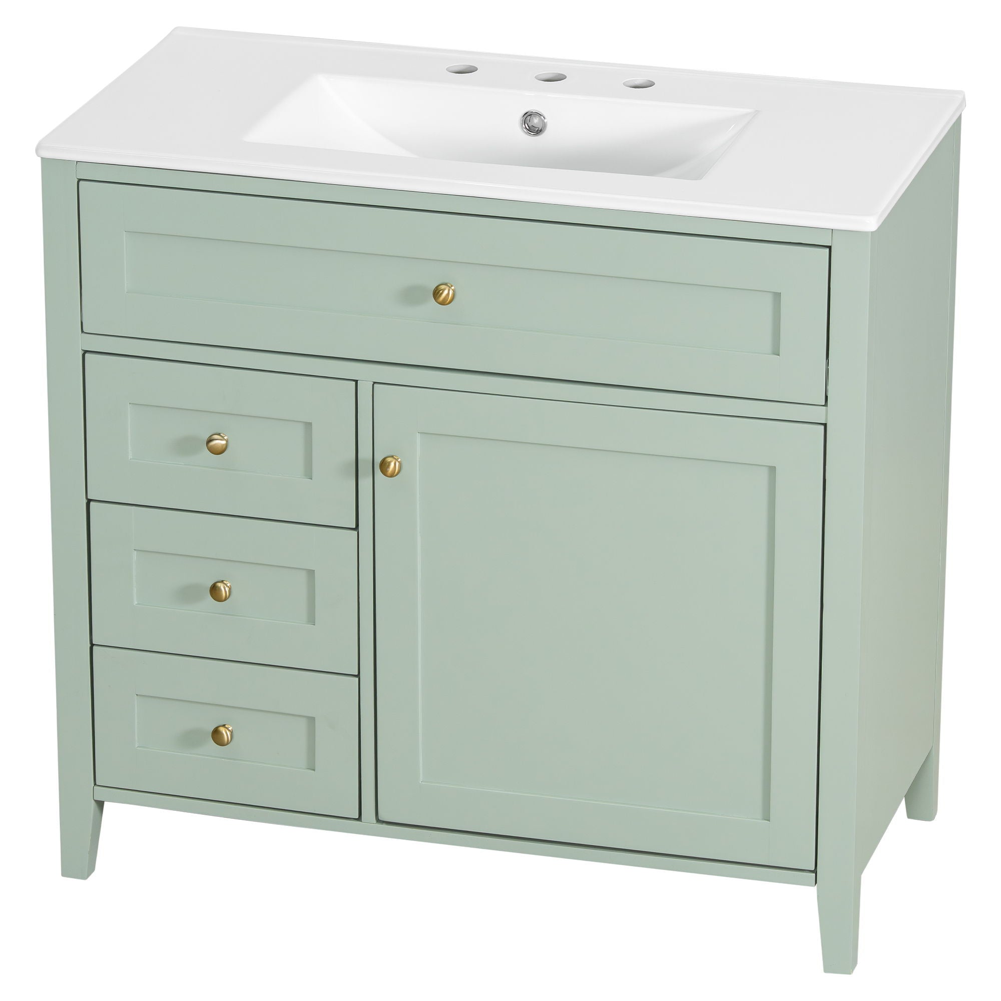 Bathroom Vanity With Sink, 3 Drawers & Cabinet With Adjustable Shelves