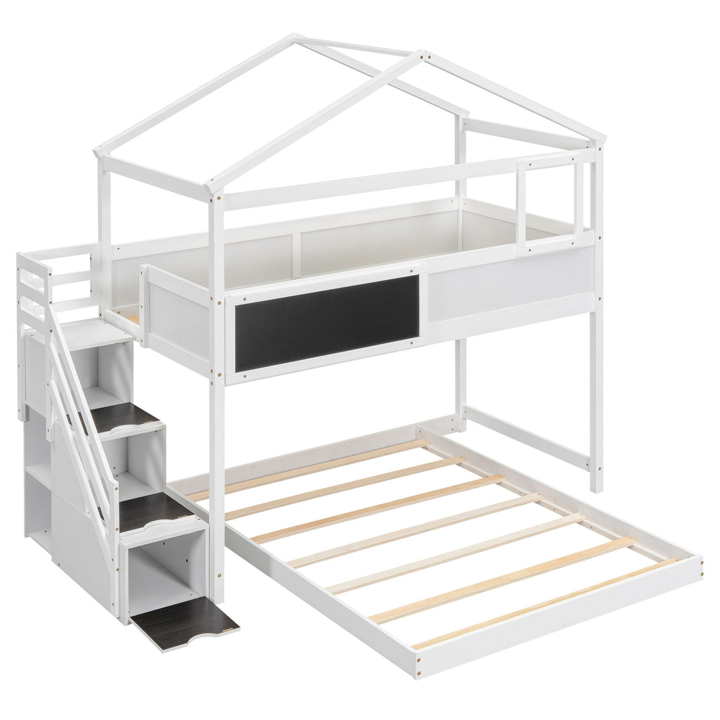 House Style Bunk Bed With Storage Staircase And board