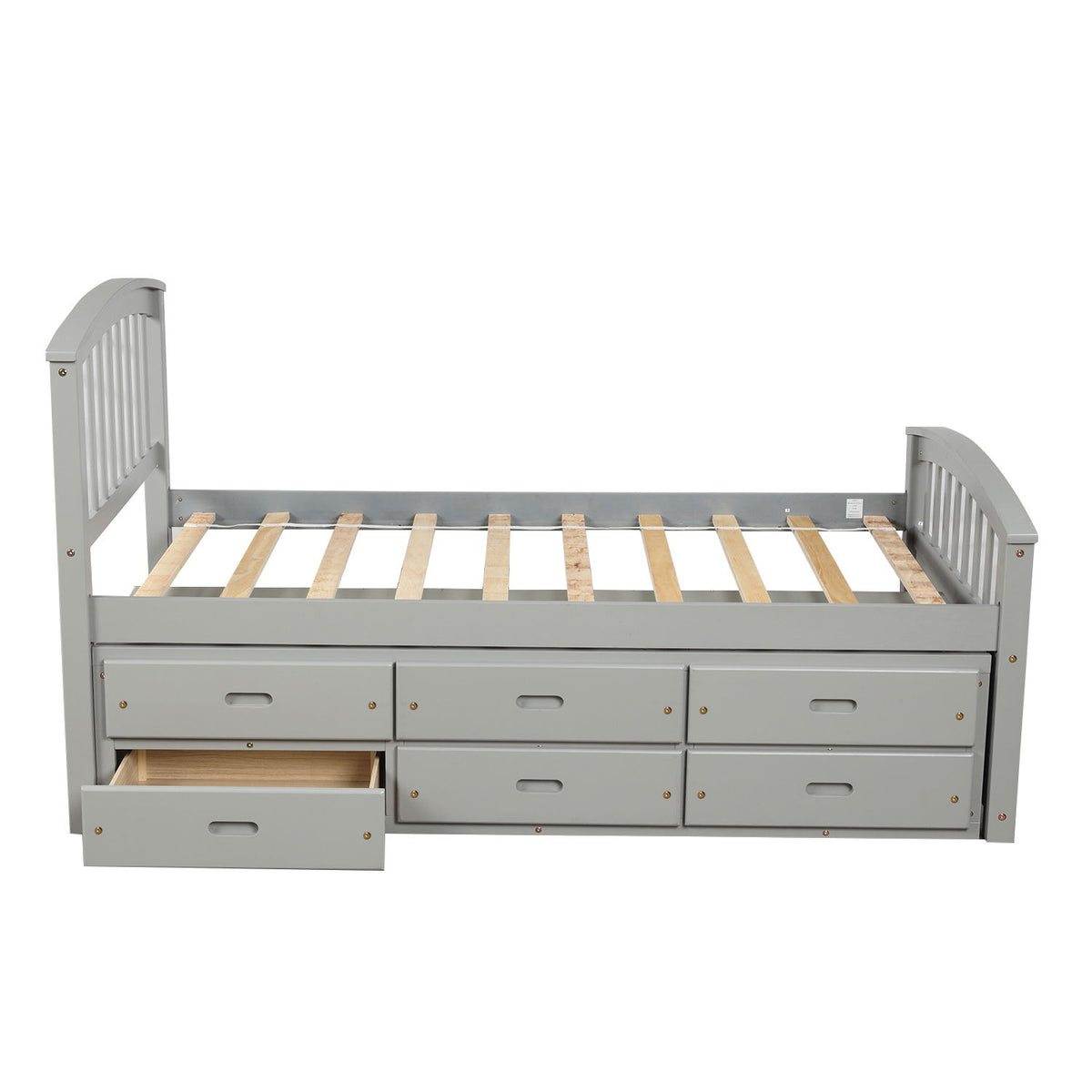 Twin Size Platform Storage Bed Solid Wood Bed With 6 Drawers - Gray
