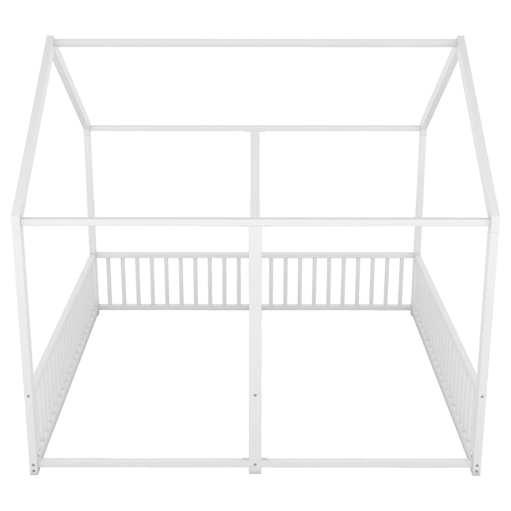 Metal Twin Size House Platform Beds 2 Shared Beds - Antique White