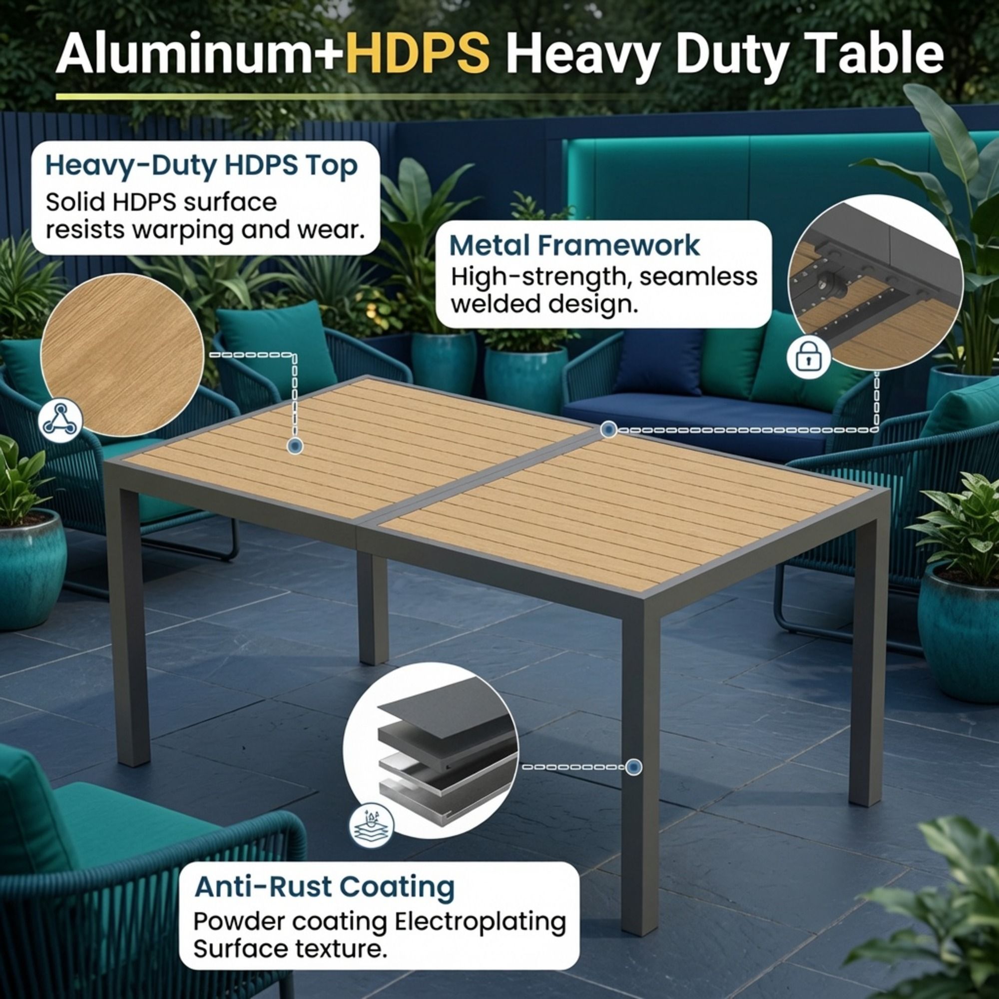 7 Piece Gray Aluminum Patio Dining Set With Textilene Chairs For Outdoor Living Frame With Accents, 59" Rectangle Table, All Weather Durable