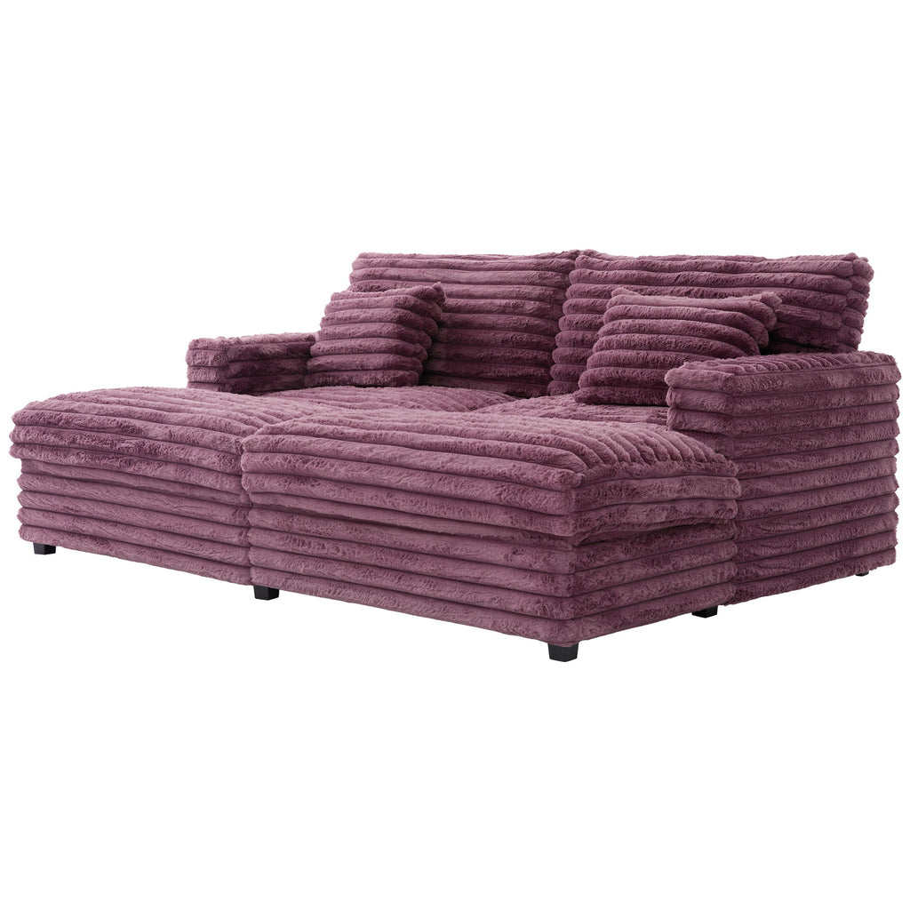 Oversized Double Chaise Lounge Sofa With USB Ports And Cup Holders