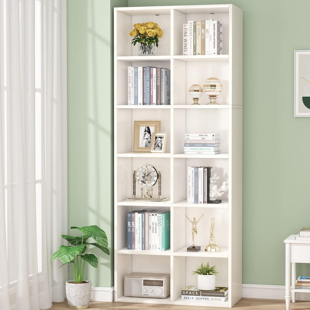 Narrow 12 Cube Bookcase With Closed Back For Living Room - White