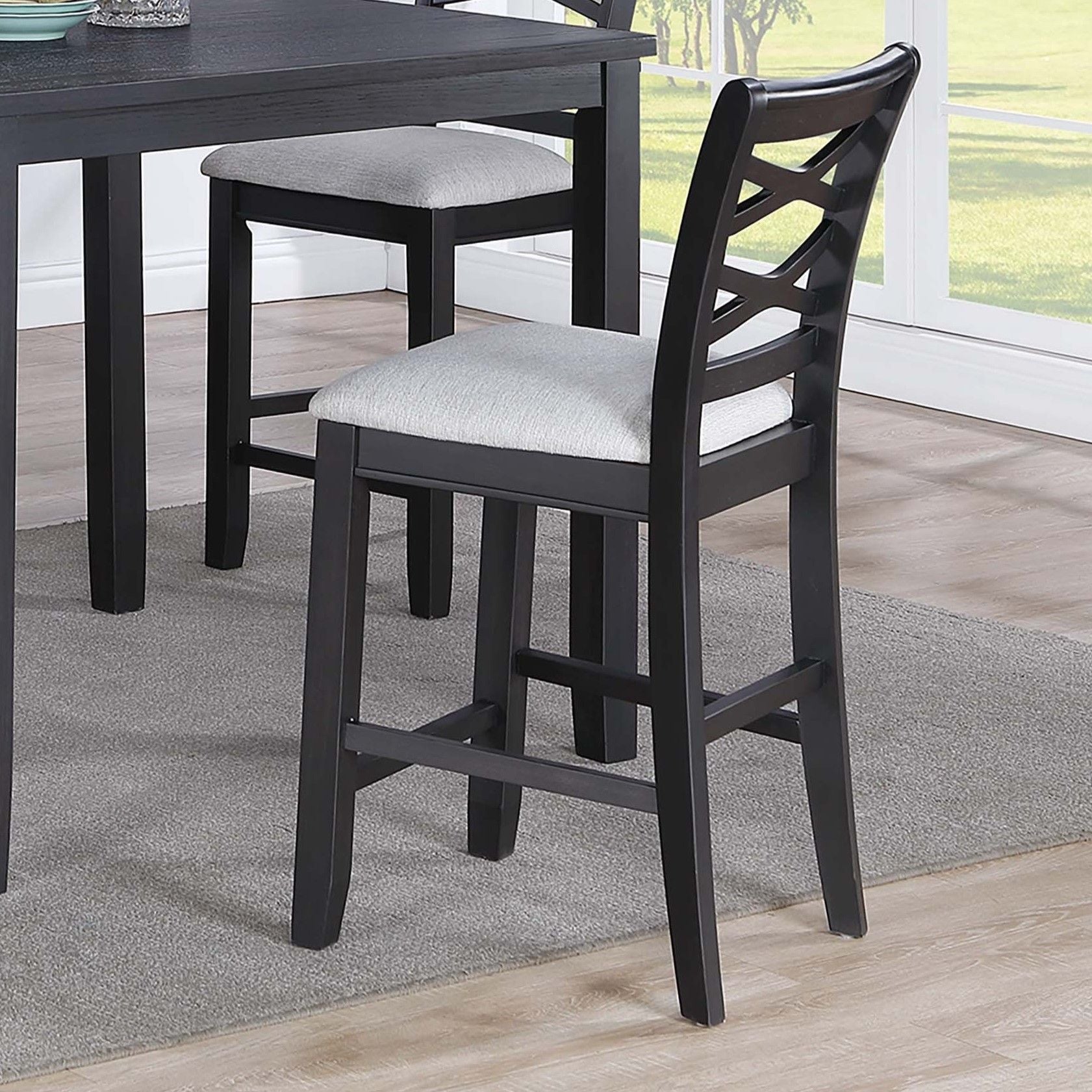 Dining Table Set With 4 Cross Back Chairs, Upholstered Cushions - Charcoal