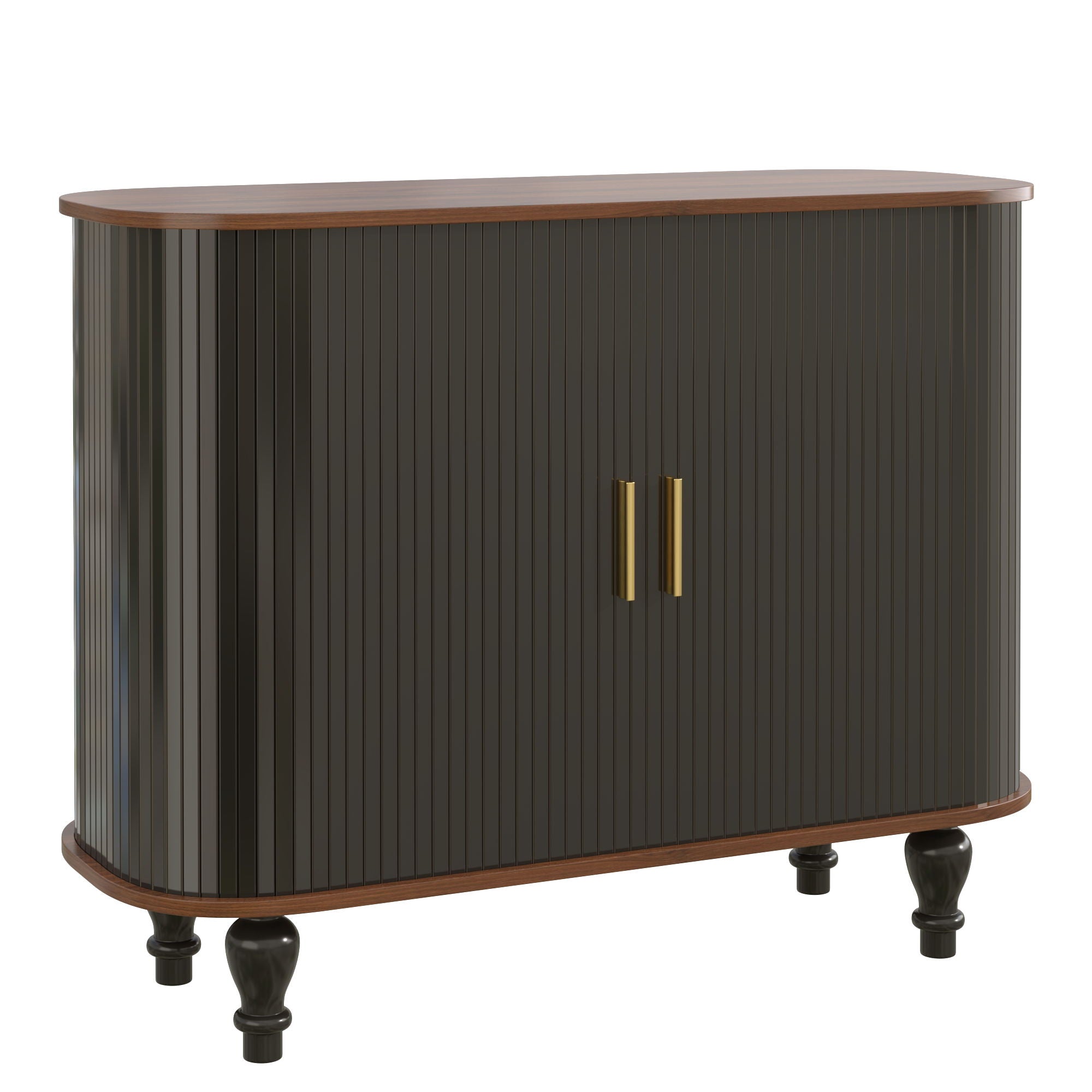 Fluted Liquor & Coffee Bar Cabinet With 6 Wine Racks And 3 Glass Holders