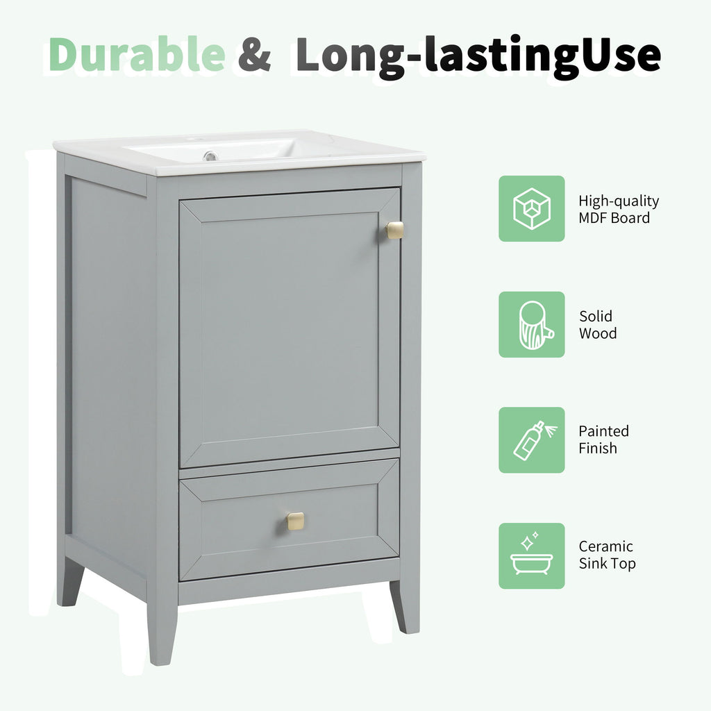 Bathroom Vanity With Sink, Soft Closing Cabinet Door, Storage Rack And Drawer