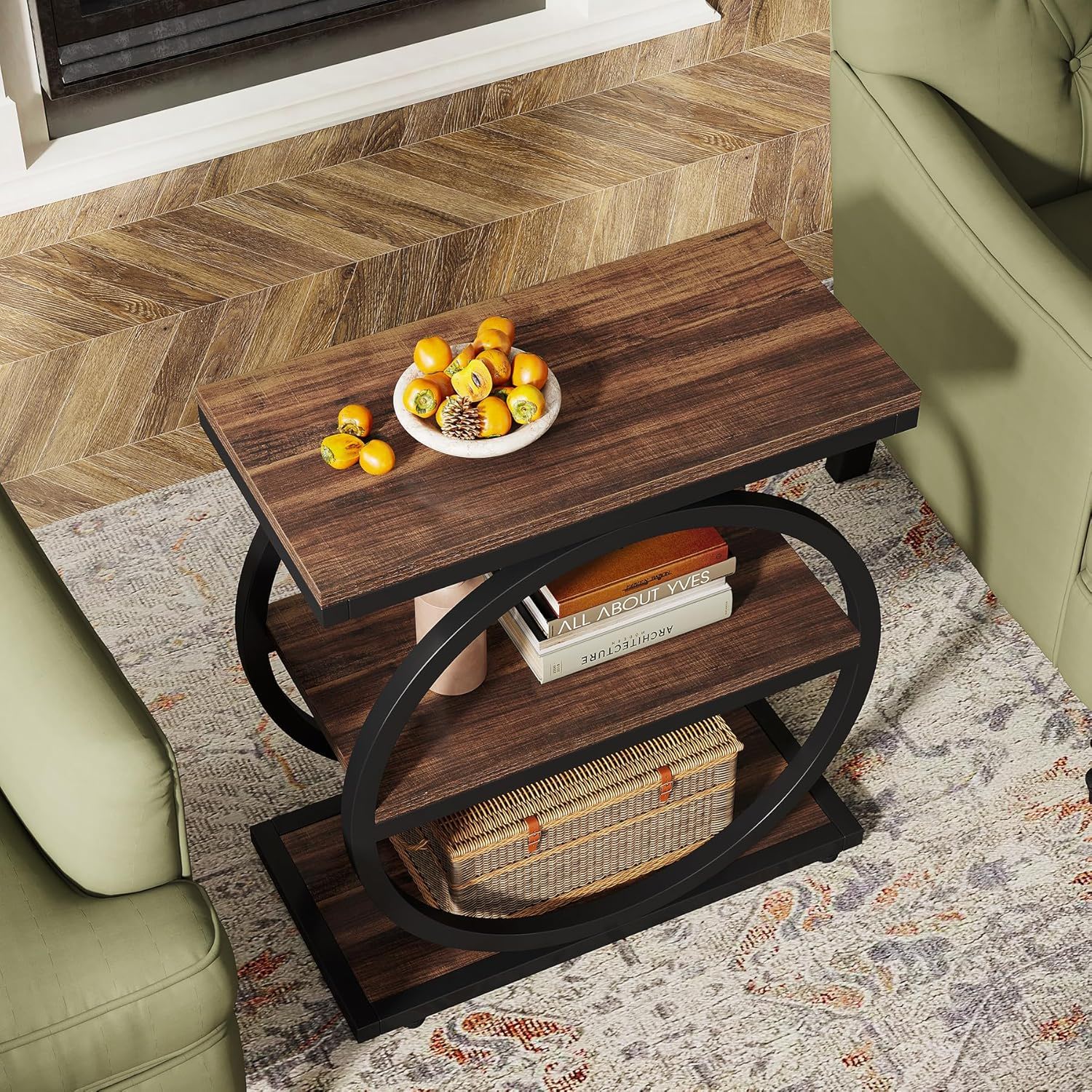 Industrial Narrow End Table With 3 Shelves