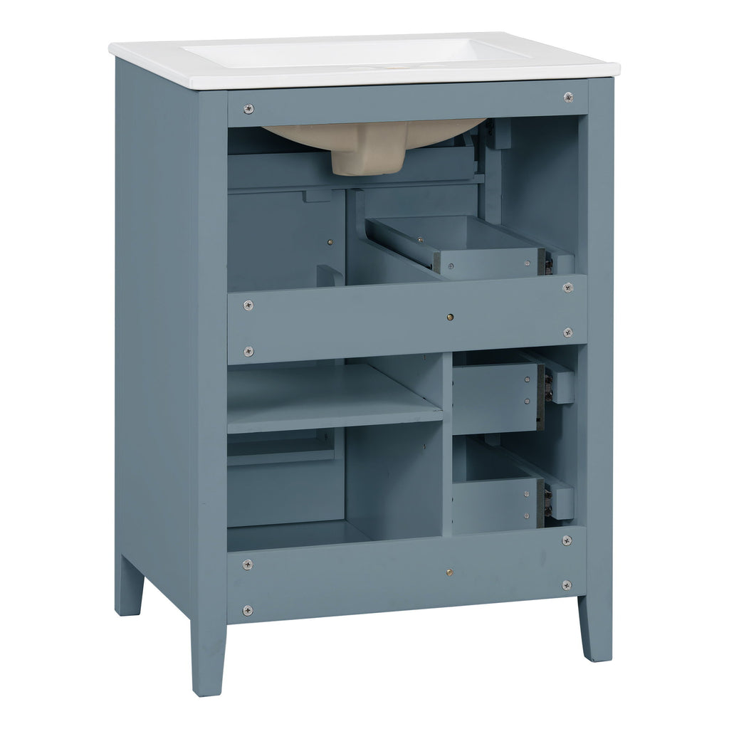 Bathroom Vanity With Sink, 3 Drawers & Cabinet With Adjustable Shelves