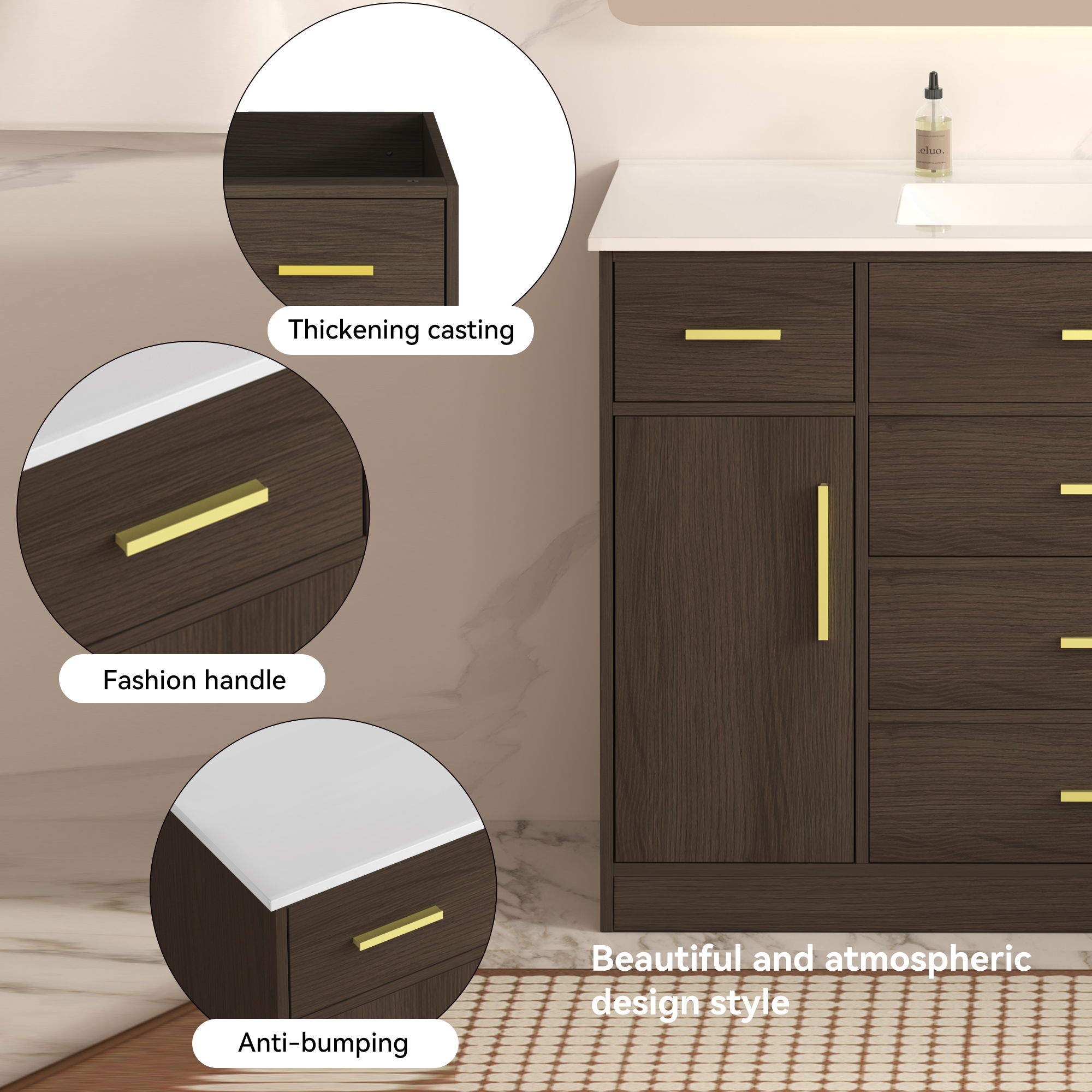 Bathroom Vanity With Abundant Storage 2 Soft Close Doors And 6 Drawers