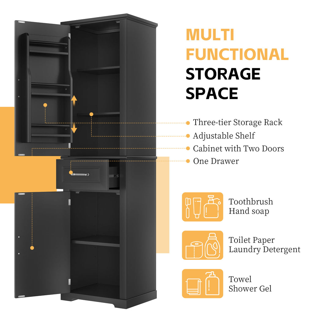 Tall Freestanding Bathroom Storage Cabinet With Adjustable Shelf, 2 Door Design