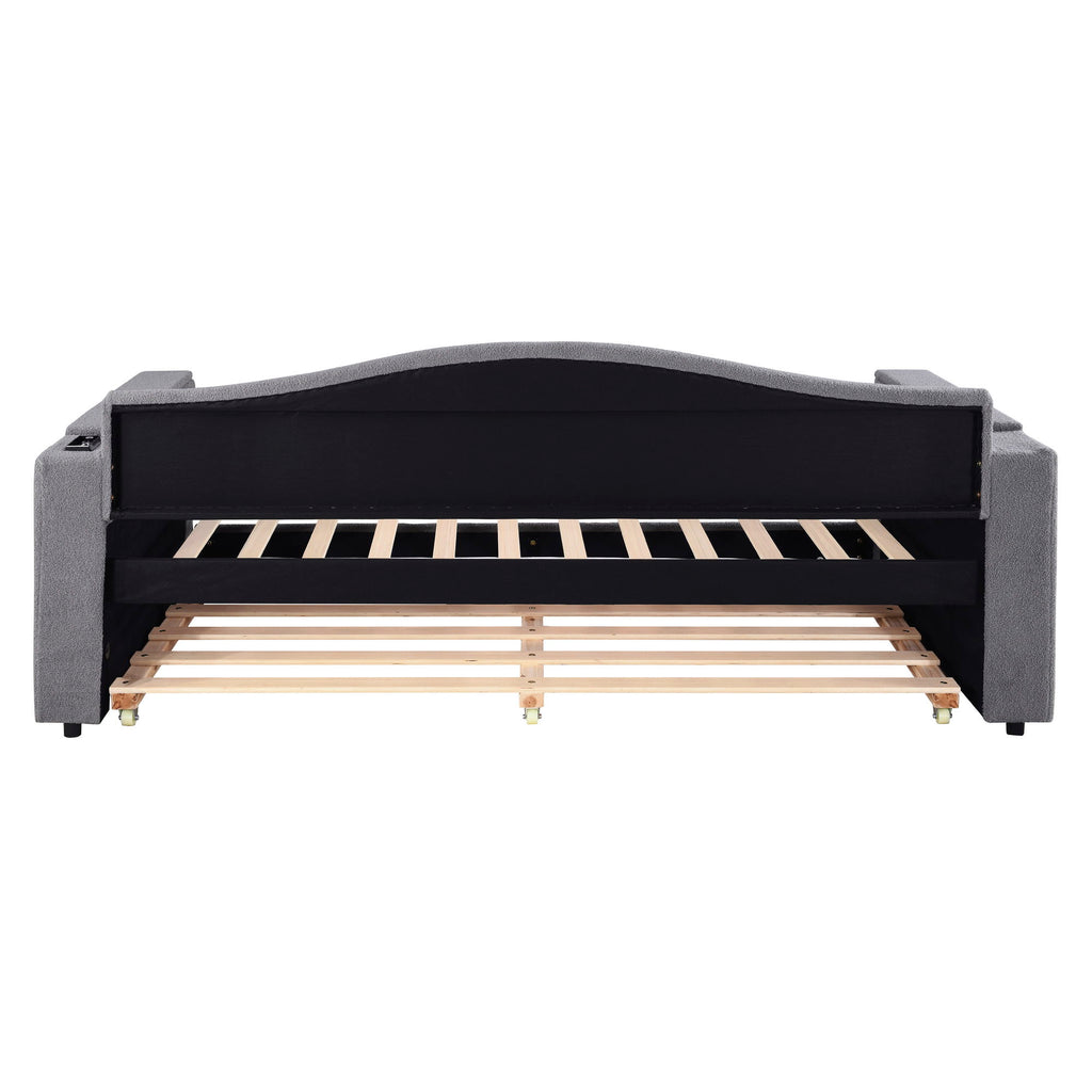 Upholstered Daybed With Storage Armrests, Trundle And Latest Integrated tooth Audio System