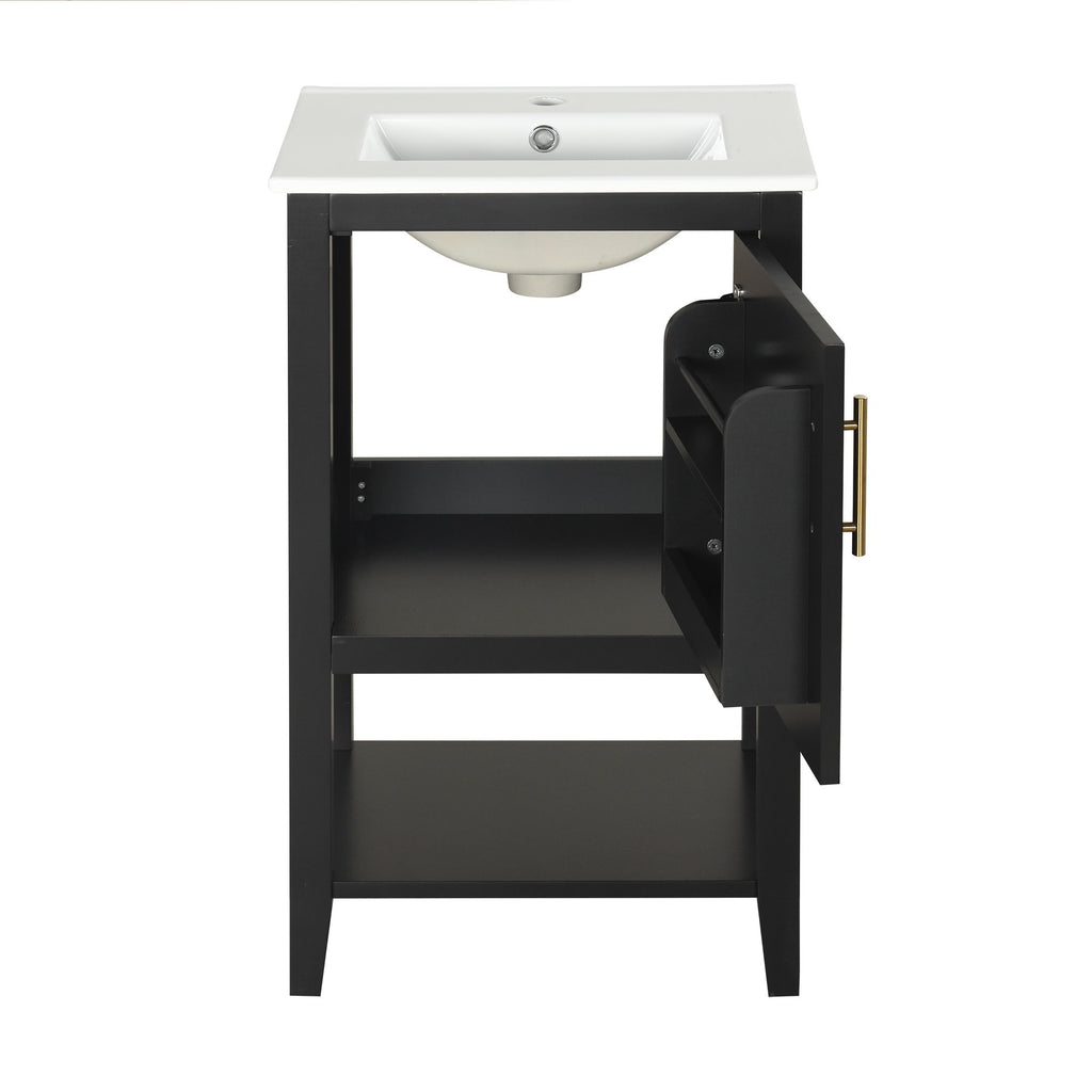 Modern Bathroom Vanity With Sink, Soft-Closing Door And Open Shelf