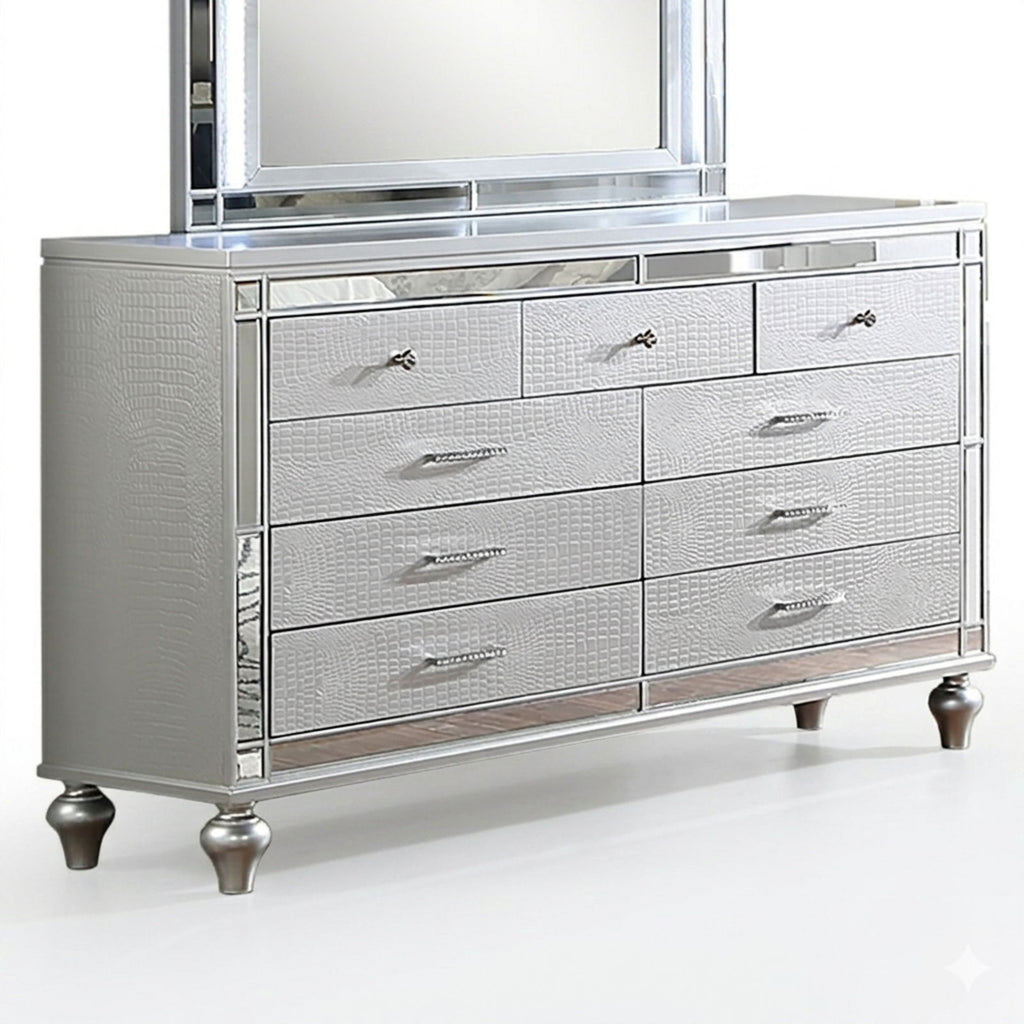 1 Piece Dresser With Snake Skin Bedroom Furniture - Silver