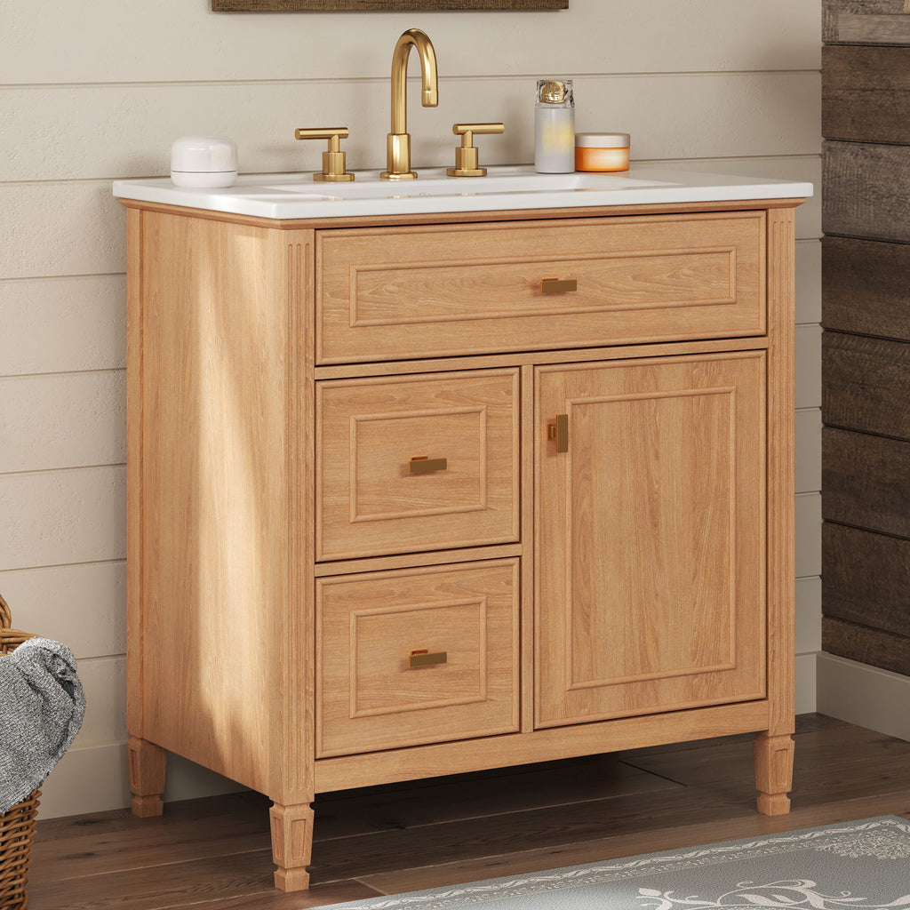 Bathroom Vanity With Sink, Flip Drawer & Adjustable Shelf - Natural