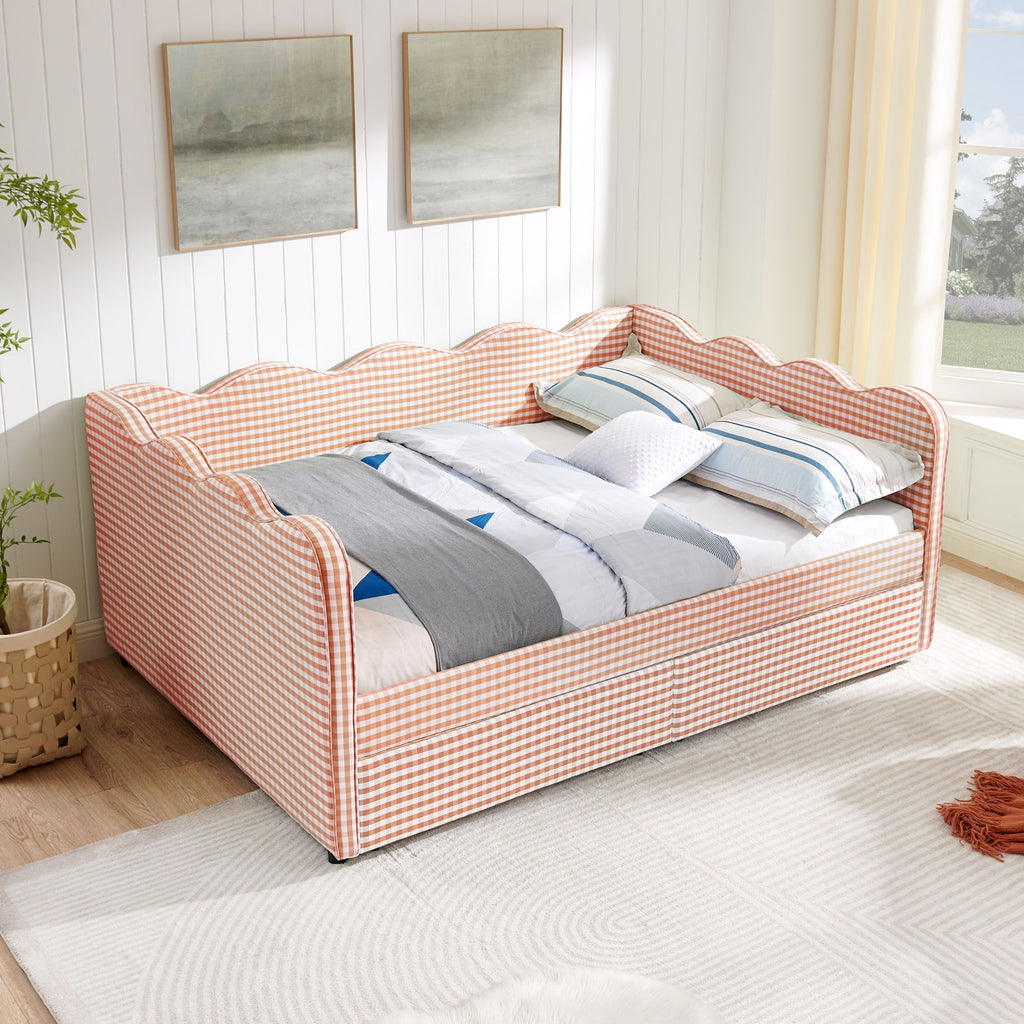 Gingham Daybed & USB Charging Port, Wave-Shaped Design
