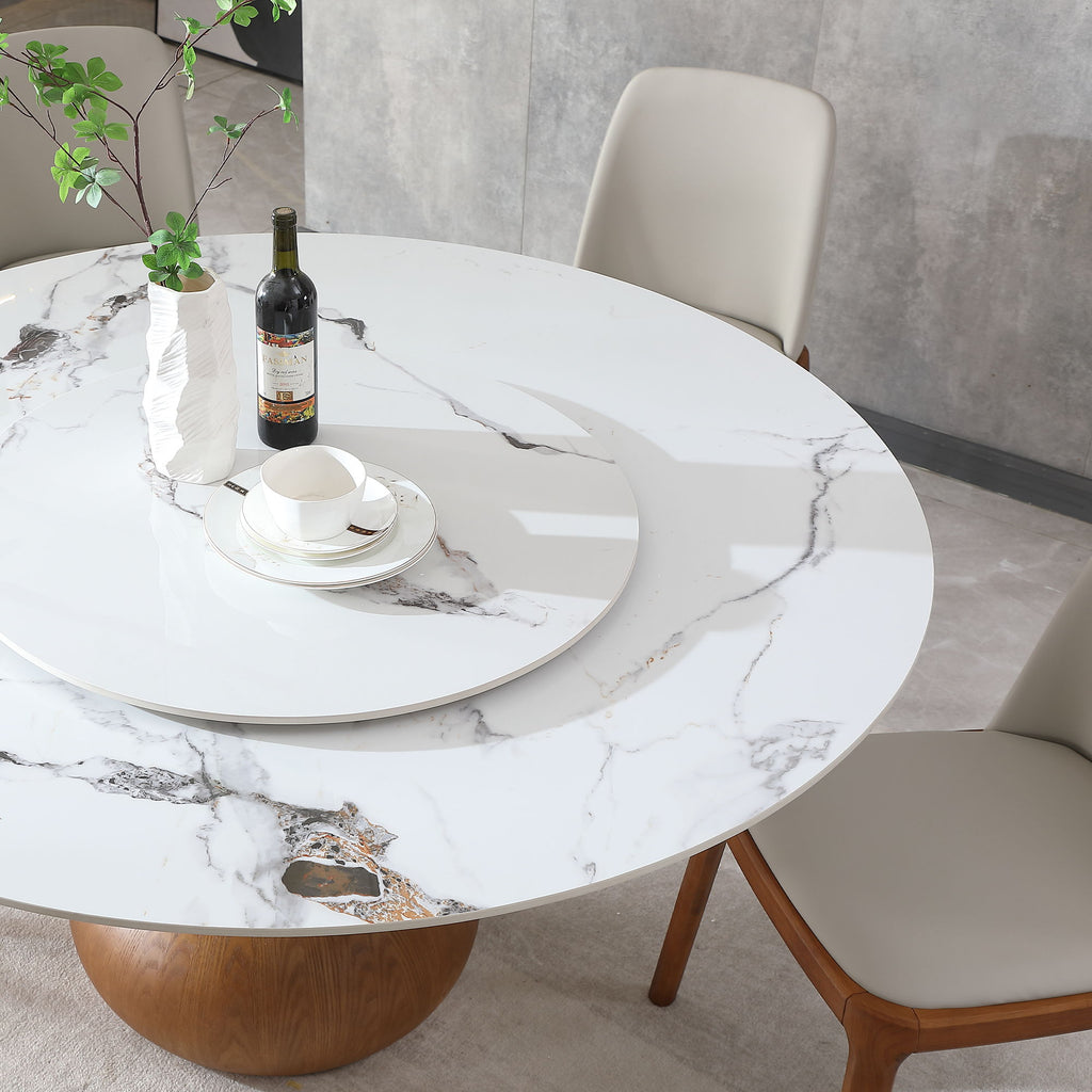 Dining Table, Round With Lazy Susan For Dining Room - Walnut / White