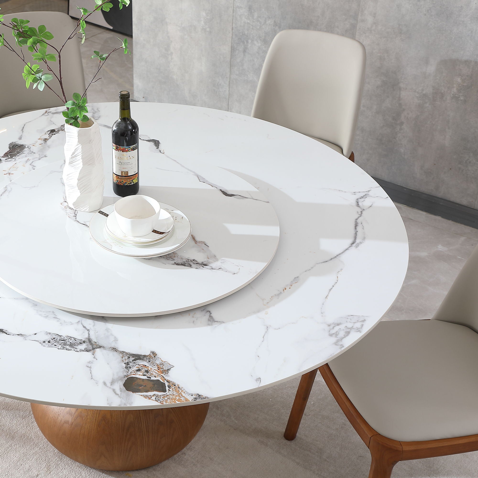 Dining Table, Round With Lazy Susan For Dining Room - Walnut / White