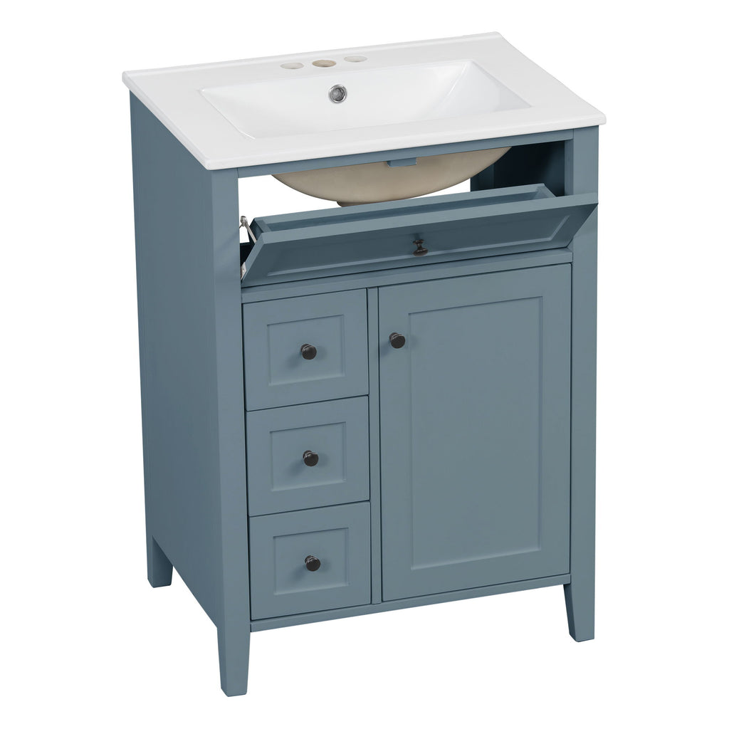 Bathroom Vanity With Sink, 3 Drawers & Cabinet With Adjustable Shelves