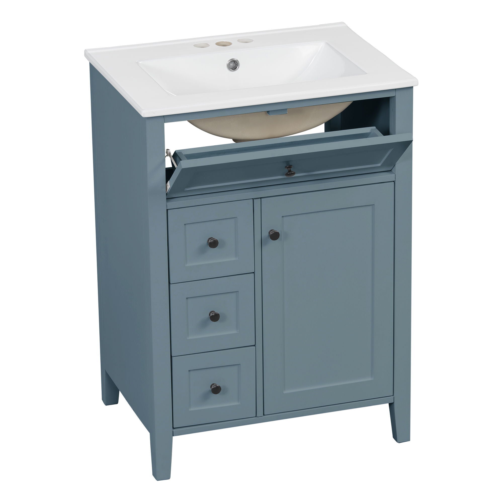Bathroom Vanity With Sink, 3 Drawers & Cabinet With Adjustable Shelves