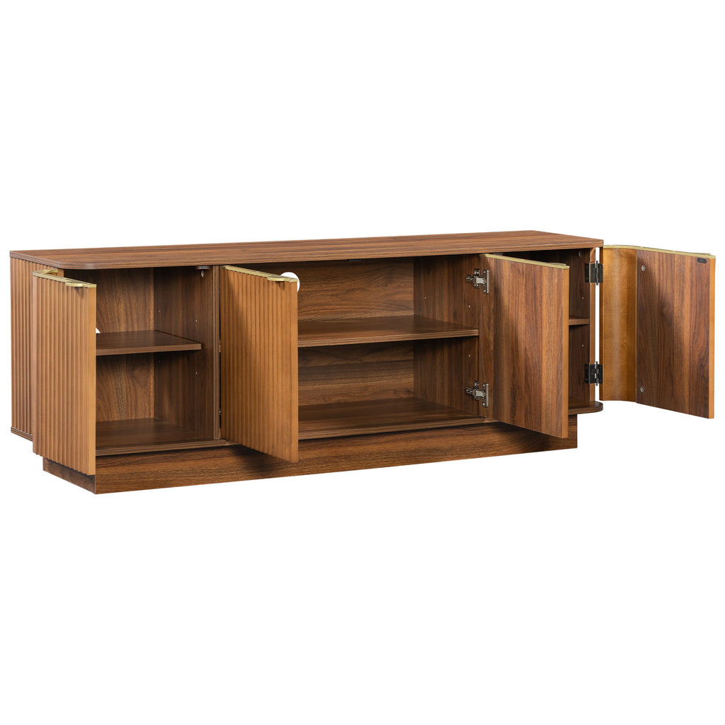 TV Stand, Fluted Media Console With Adjustable Shelves And Cable Holes