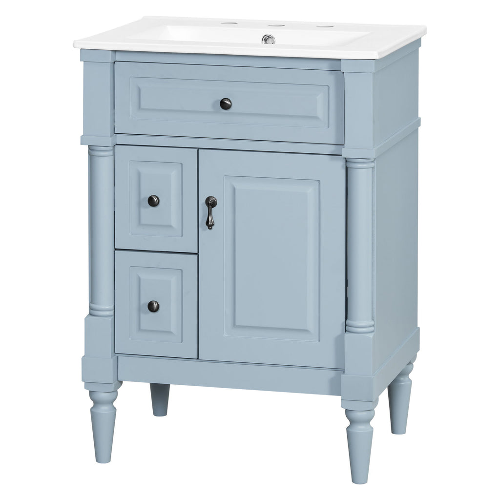 Freestanding Bathroom Vanity With Sink, Adjustable Shelf & Flip Drawer