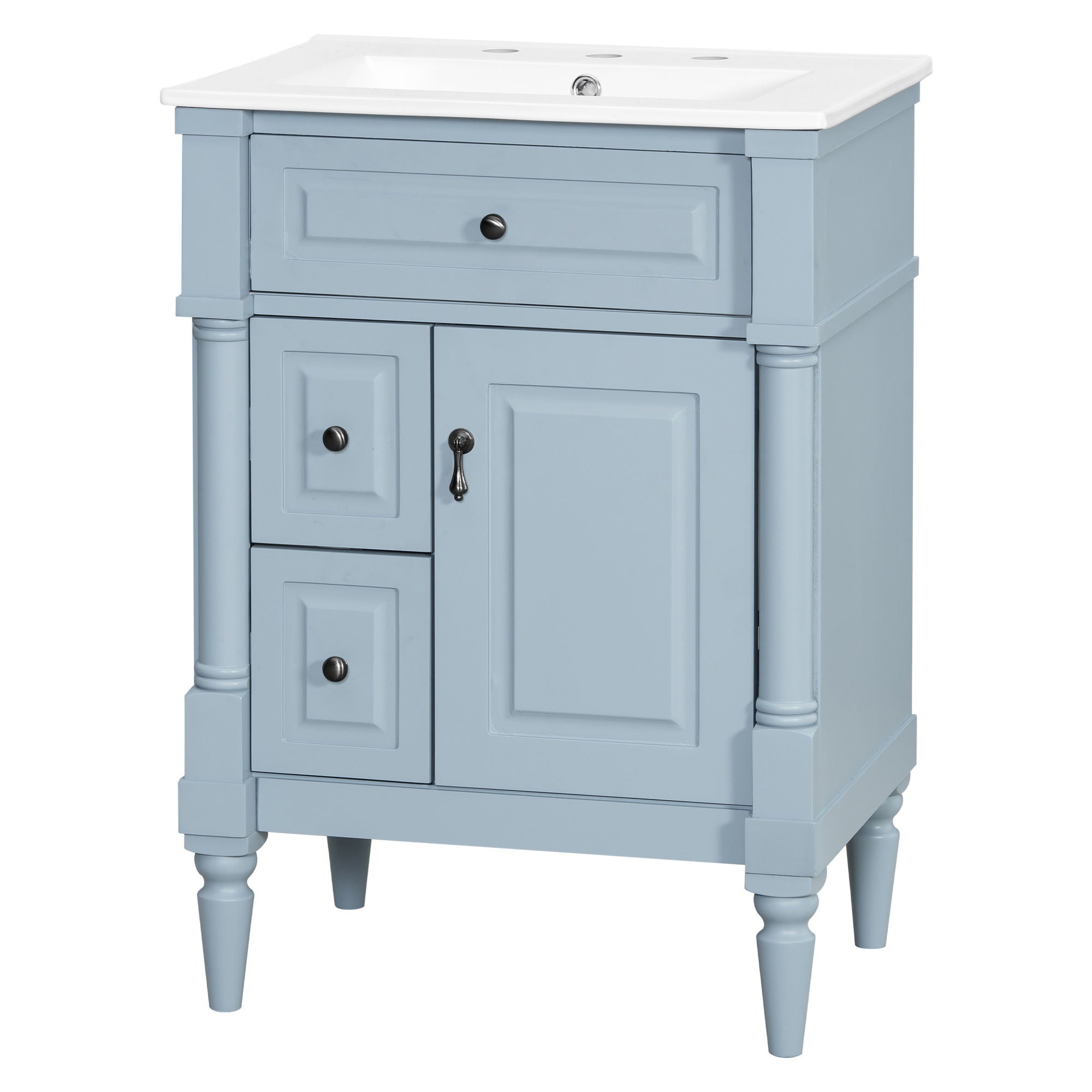 Freestanding Bathroom Vanity With Sink, Adjustable Shelf & Flip Drawer