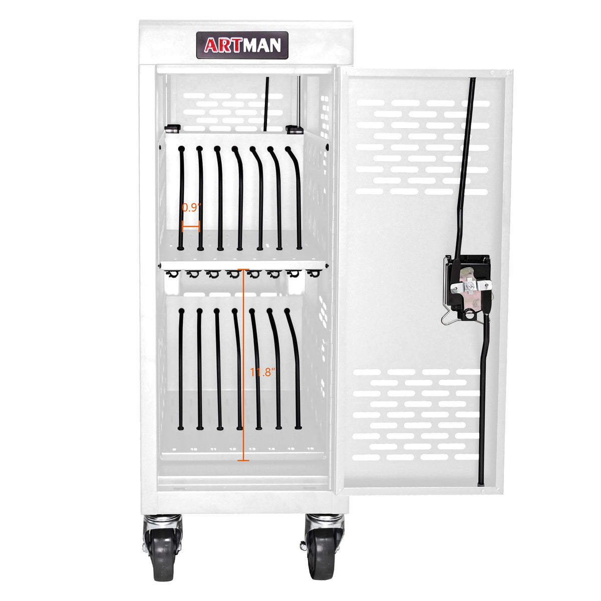 16 Bay Mobile School Charging Cart Station For Chromebook, Tablet And Laptop Computer With Power Strip Included - White