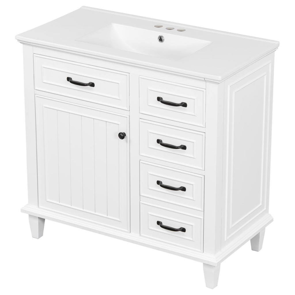 Modern Bathroom Vanity With Sink Top, Flip Drawers, Adjustable Shelf