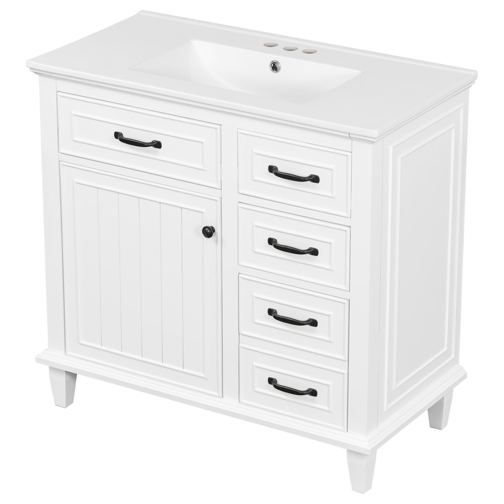 Modern Bathroom Vanity With Sink Top, Flip Drawers, Adjustable Shelf