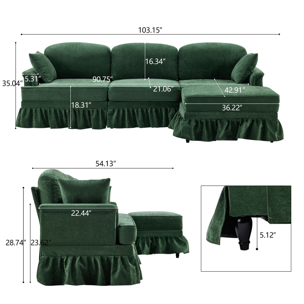 Cloud Sofa With Removable Ruffled Skirt With Ottoman And Flared Arms